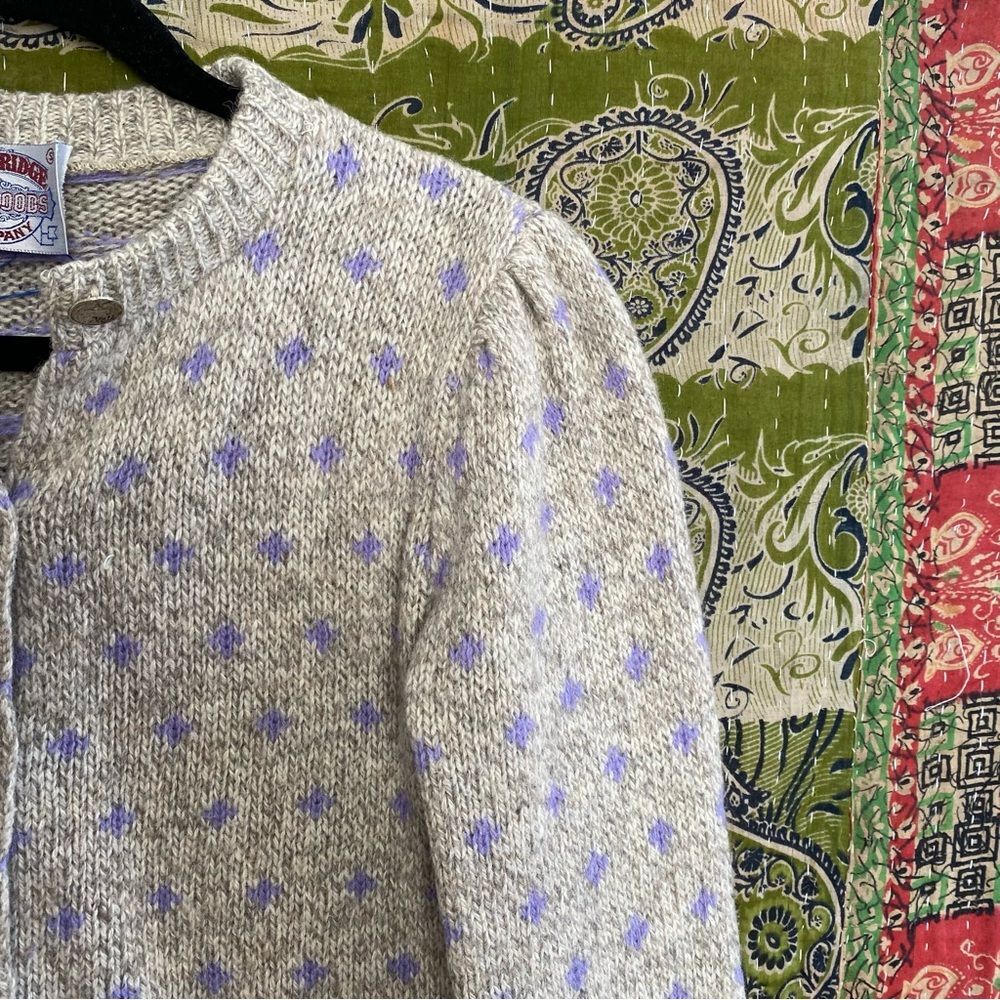 Vintage 80's Cambridge Dry Goods Gray Wool Blend Grandma Cardigan Size Small - Picture 3 of 13